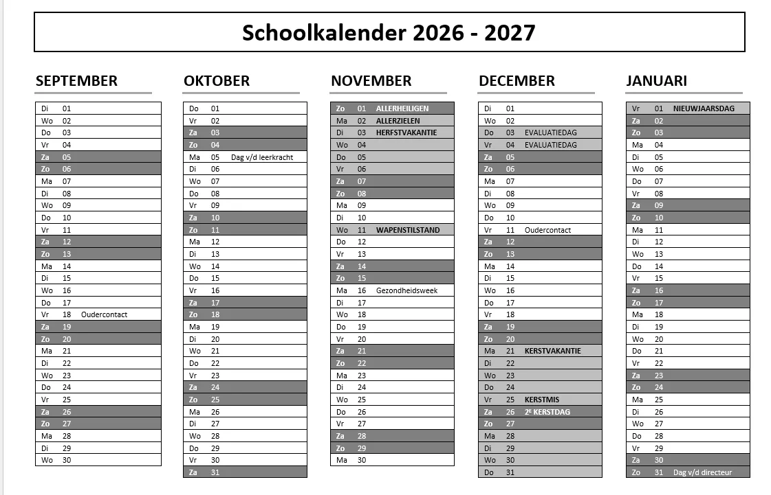 Schoolkalender 2026-2027 - 1 -  - Kalender